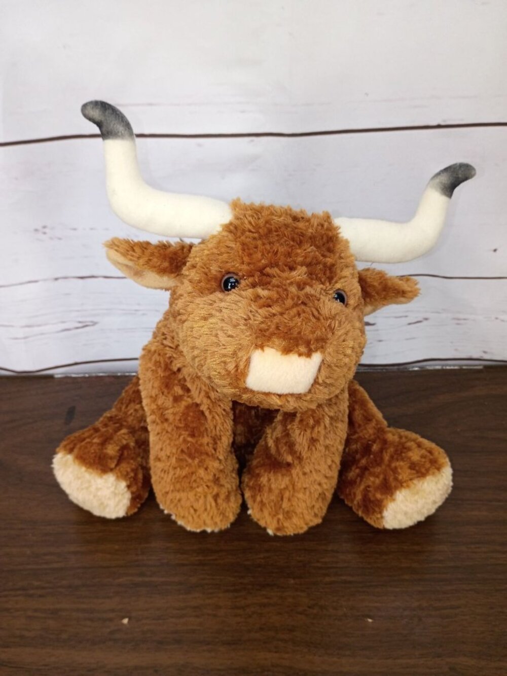 Mary Meyer Plush Longhorn Stuffed Animal With Bow - Brown & Cream - Soft & Cuddl